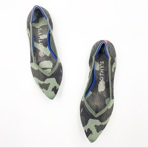 Rothys The Point Knit Ballet Slip On Flats In Olive Green Camo Camouflage Size 8